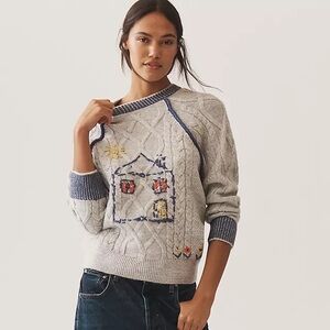 Pilcro Cable-Knit Embroidered Sweater